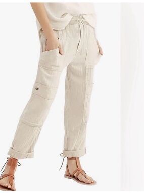 Free People Feelin Good Linen Utility Pant Pull On Womens Medium Tan